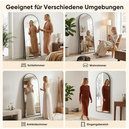 Ganzkörperspiegel gebogen, Standspiegel Schwarz 163x54cm
