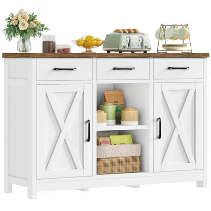 Sideboard mit Schubladen & Regalen – Weiß 90x30x80cm