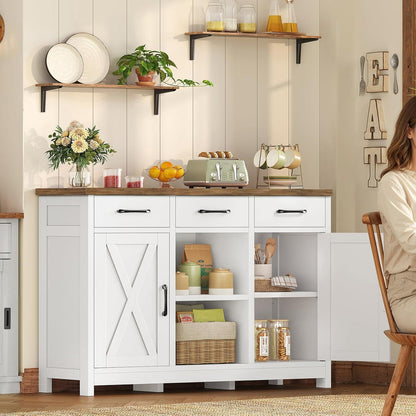 Sideboard mit Schubladen & Regalen – Weiß 90x30x80cm