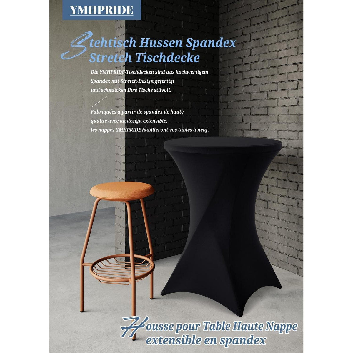Schwarz Stretch Stehtisch Husse 8er-Set Ø 80-85 cm