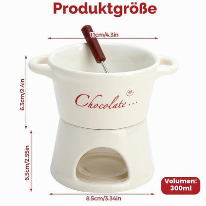 Keramik Schokofondue Set mit Topf & Gabel – 300ml