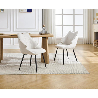 Chenille Esszimmerstühle 2er Set mit Steppung & Metallbeinen Weiß