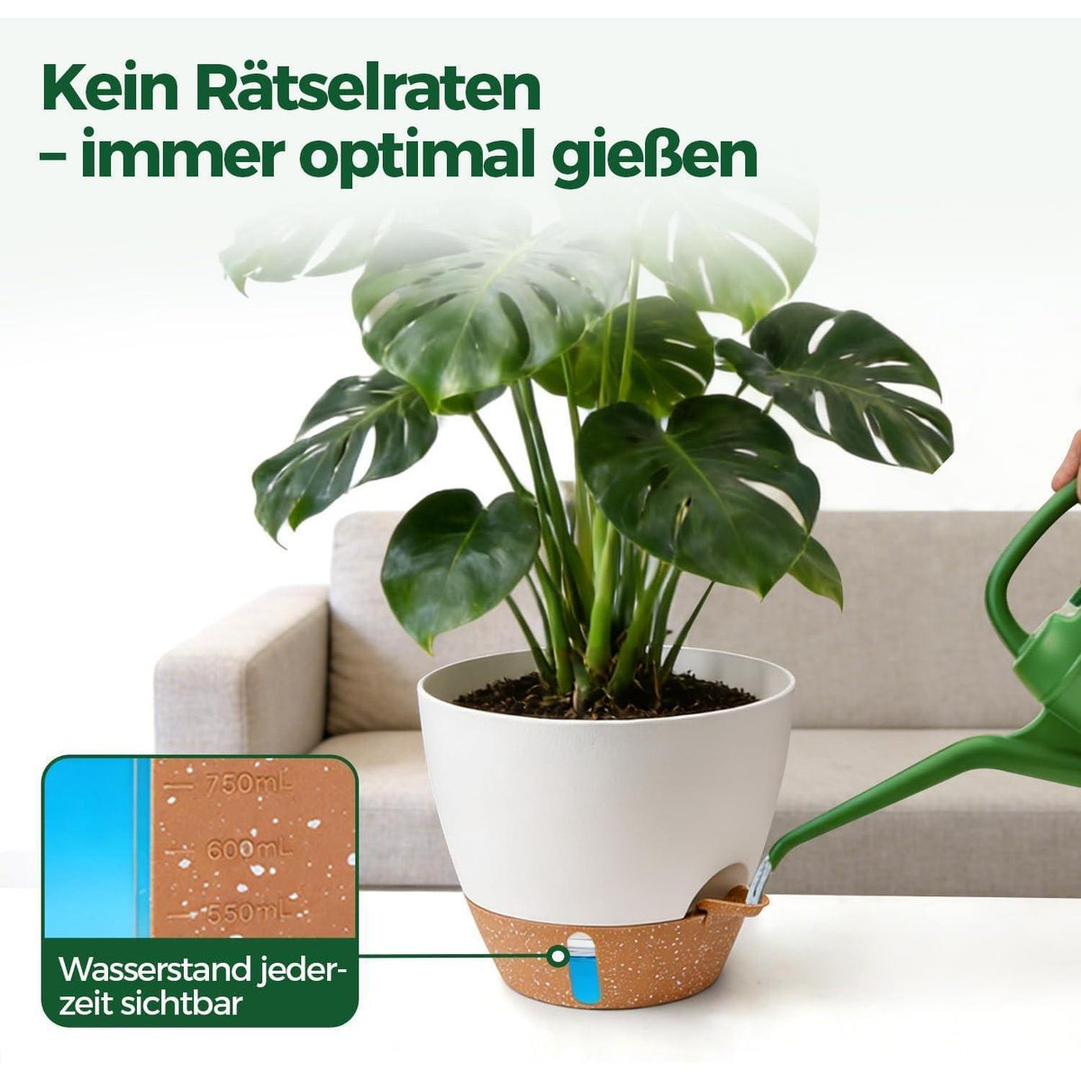 Selbstbewässernder Blumentopf 2er Set 25cm – Weiß