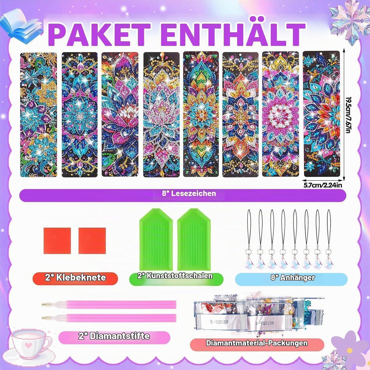 Diamond Painting Lesezeichen Mandala – 8er Set zum Basteln