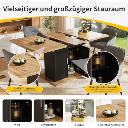 Ausziehbarer Esstisch Holz mit Stauraum (110-140 x 70 cm)