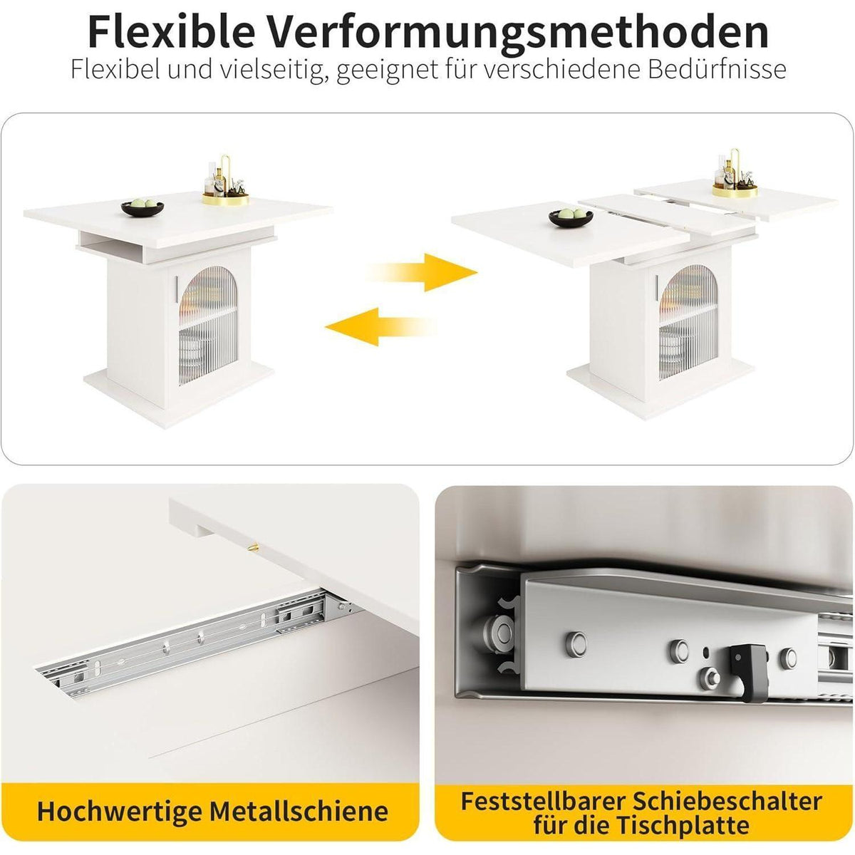 Ausziehbarer Esstisch Weiß mit Stauraum & Glastür