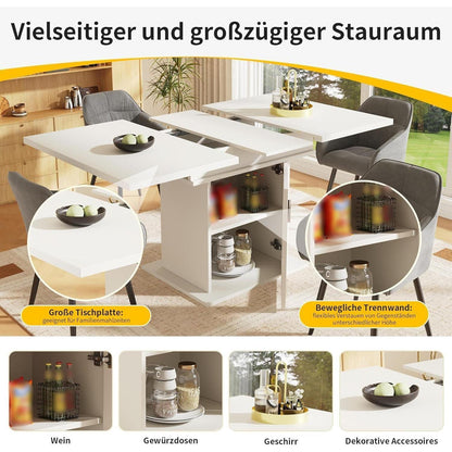 Ausziehbarer Esstisch Weiß mit Stauraum & Glastür