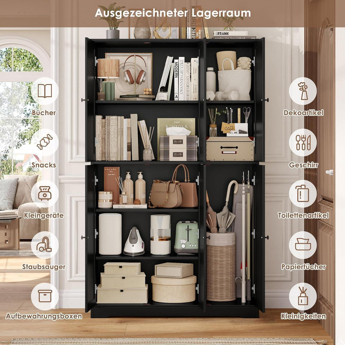 180 cm Küchenschrank mit 6 Türen & verstellbaren Böden