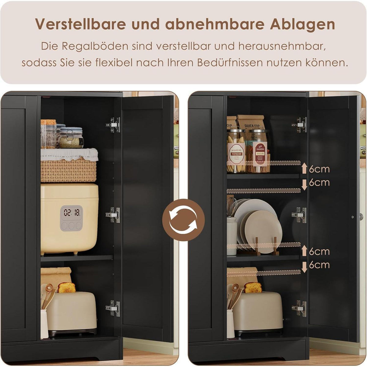 180 cm Küchenschrank mit 6 Türen & verstellbaren Böden
