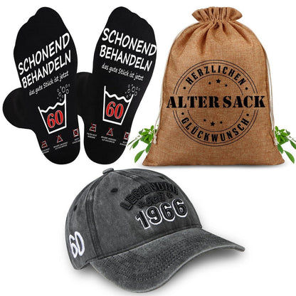 Geschenkset 60. Geburtstag Männer: Alter Sack mit Cap & Socken