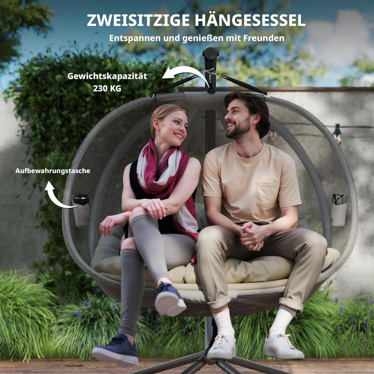 Doppel Hängesessel mit Gestell für 2 Personen – Braun