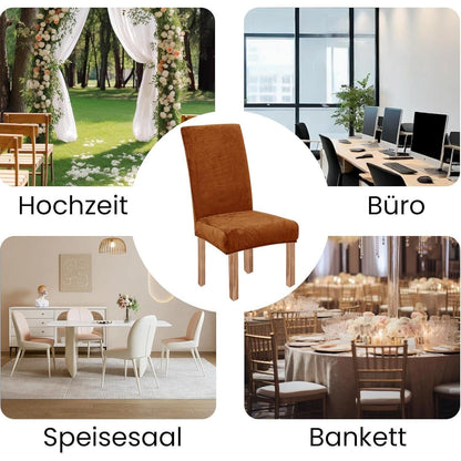 Samt Stuhlhussen 4er Set – Orange, Stretch & Waschbar