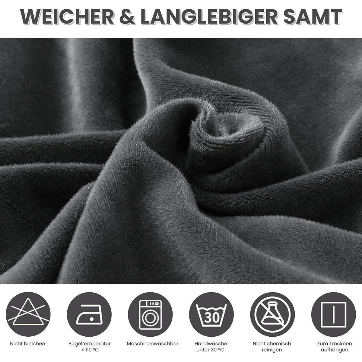 Samt Stuhlhussen 4er Set - Dunkelgrau, Stretch & Waschbar