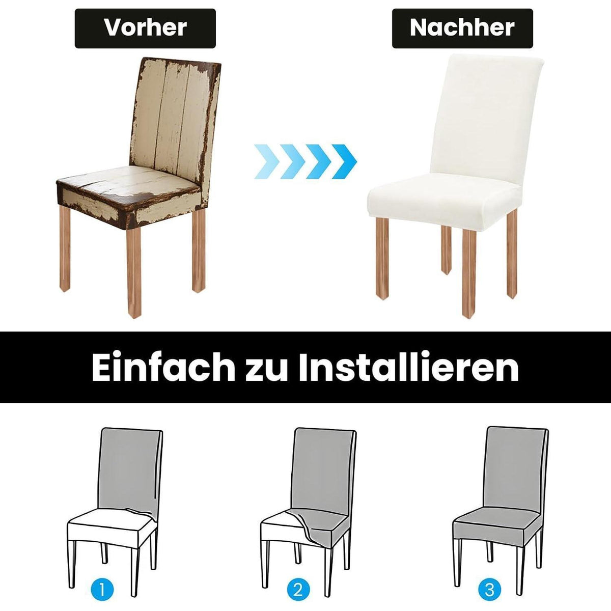 Samt Stuhlhussen 4er Set – Stretchbezug für Esszimmerstühle Weiß