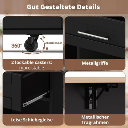 Küchenwagen mit Klappplatte & Weinregal – Schwarz