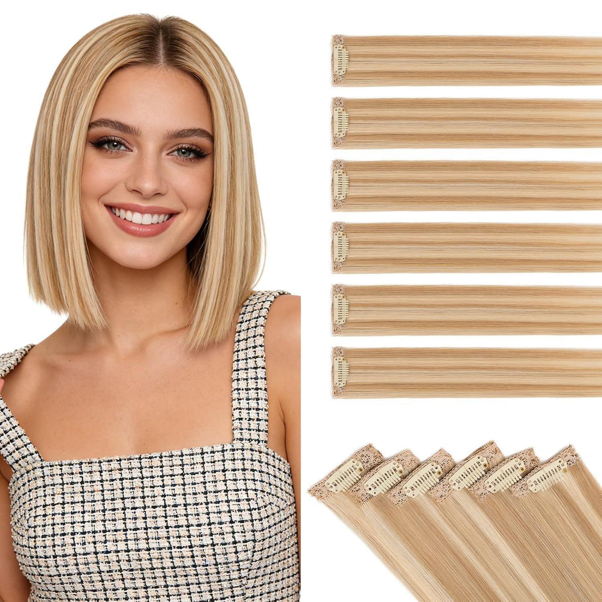 Echthaar Clip-in Extensions Balayage Blondbraun 25cm