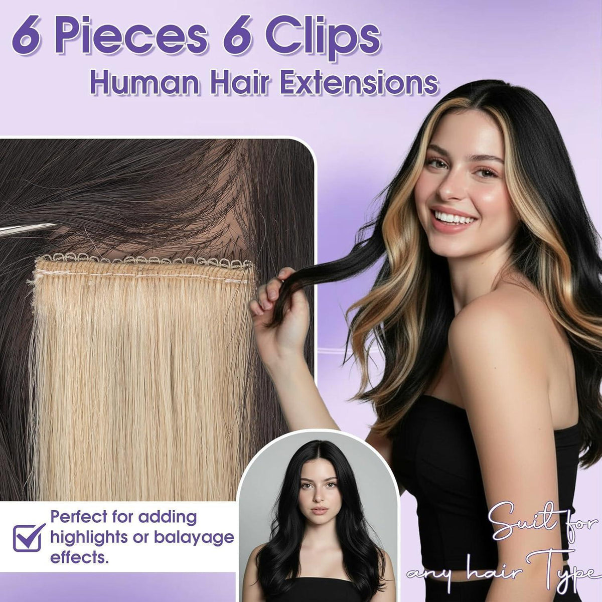 Echthaar Clip-in Extensions Balayage Blondbraun 25cm