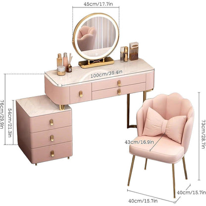 Rosa Schminktisch Set mit Spiegel & Hocker – Schlafzimmer Kommode