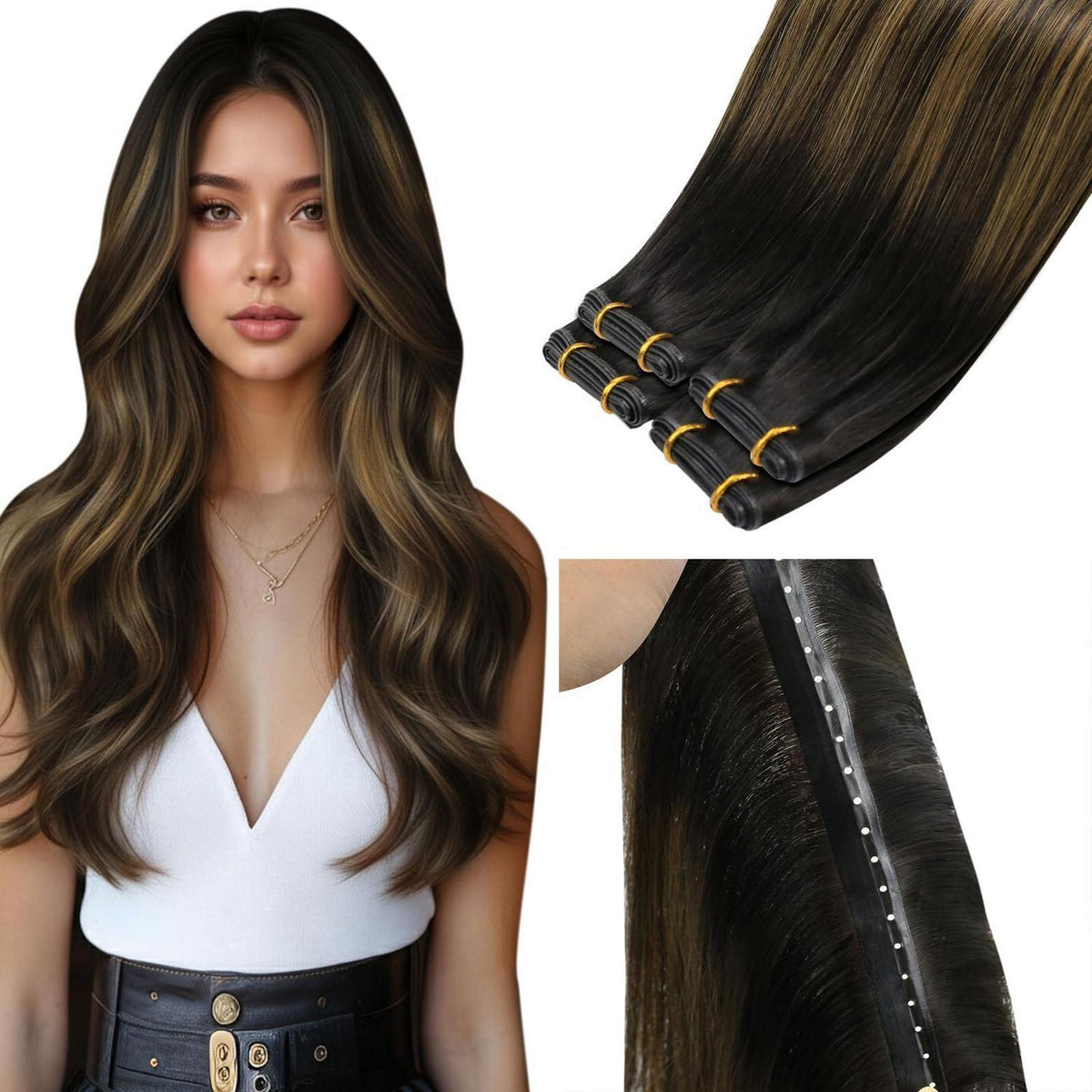 Echthaar Tressen Braun Balayage 55cm - 100g Weft