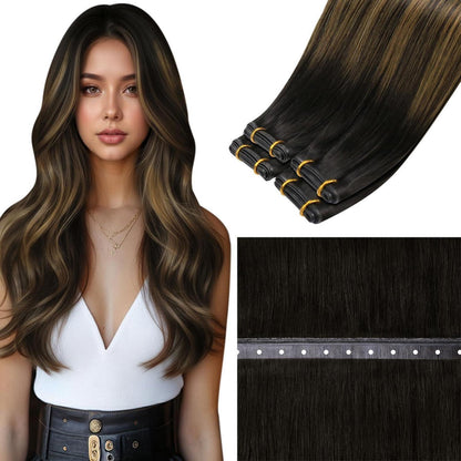 Echthaar Tressen Braun Balayage 60cm – Remy Weft Extensions