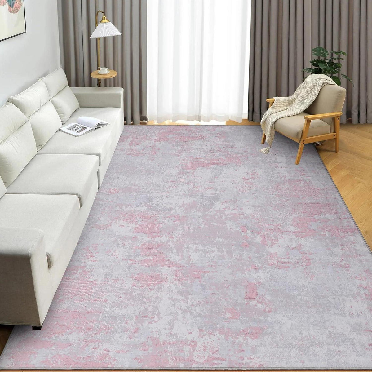 Abstrakter Teppich Rosa 160x230 cm – Kurzflor, Waschbar & Rutschfest