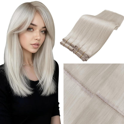Echthaar Tressen Extensions Platinblond 50cm - Butterfly Weft #60