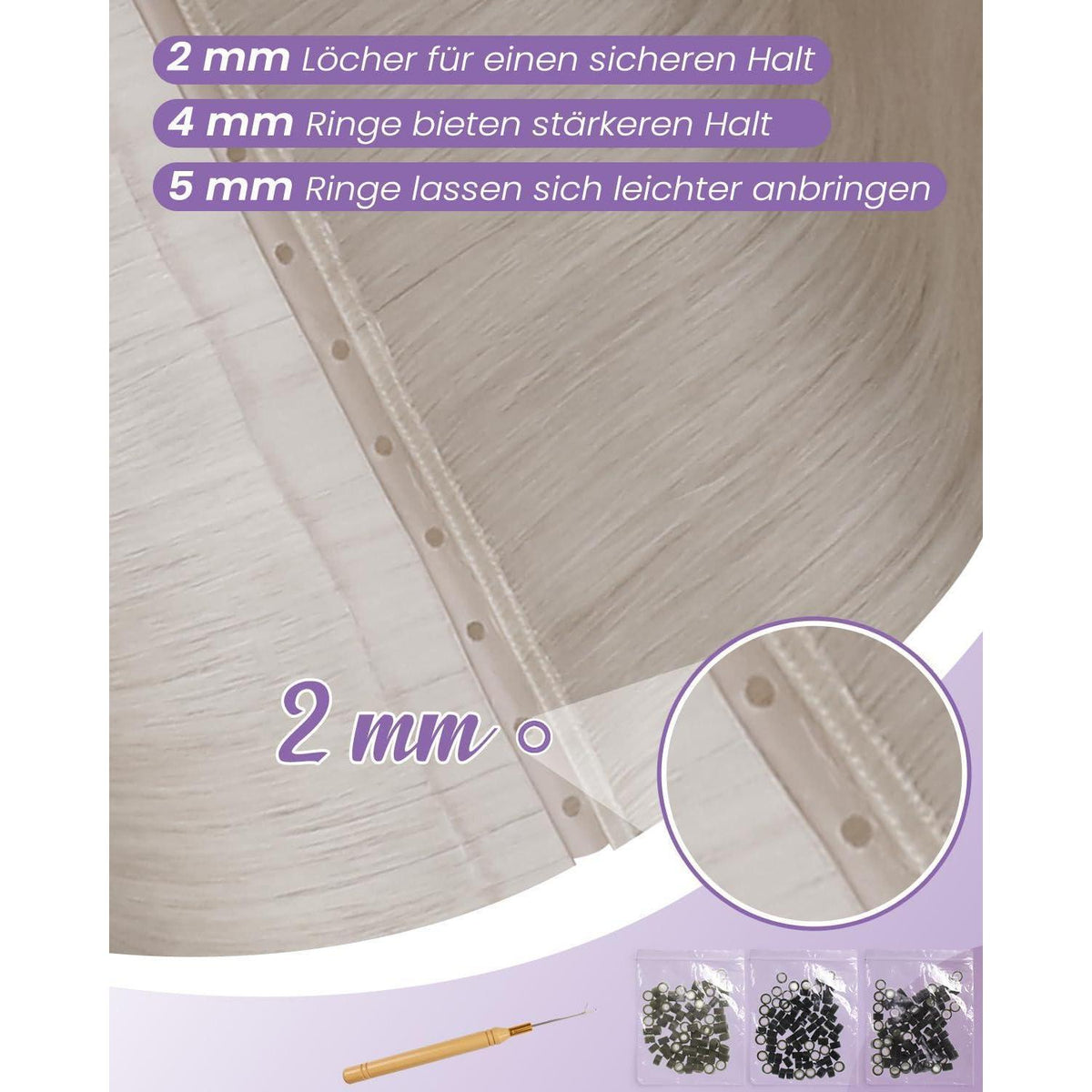 Echthaar Tressen Extensions Platinblond 50cm - Butterfly Weft #60