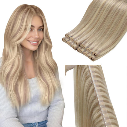 Echthaar Tressen Set Aschblond – Unsichtbare Weft Extensions 40cm
