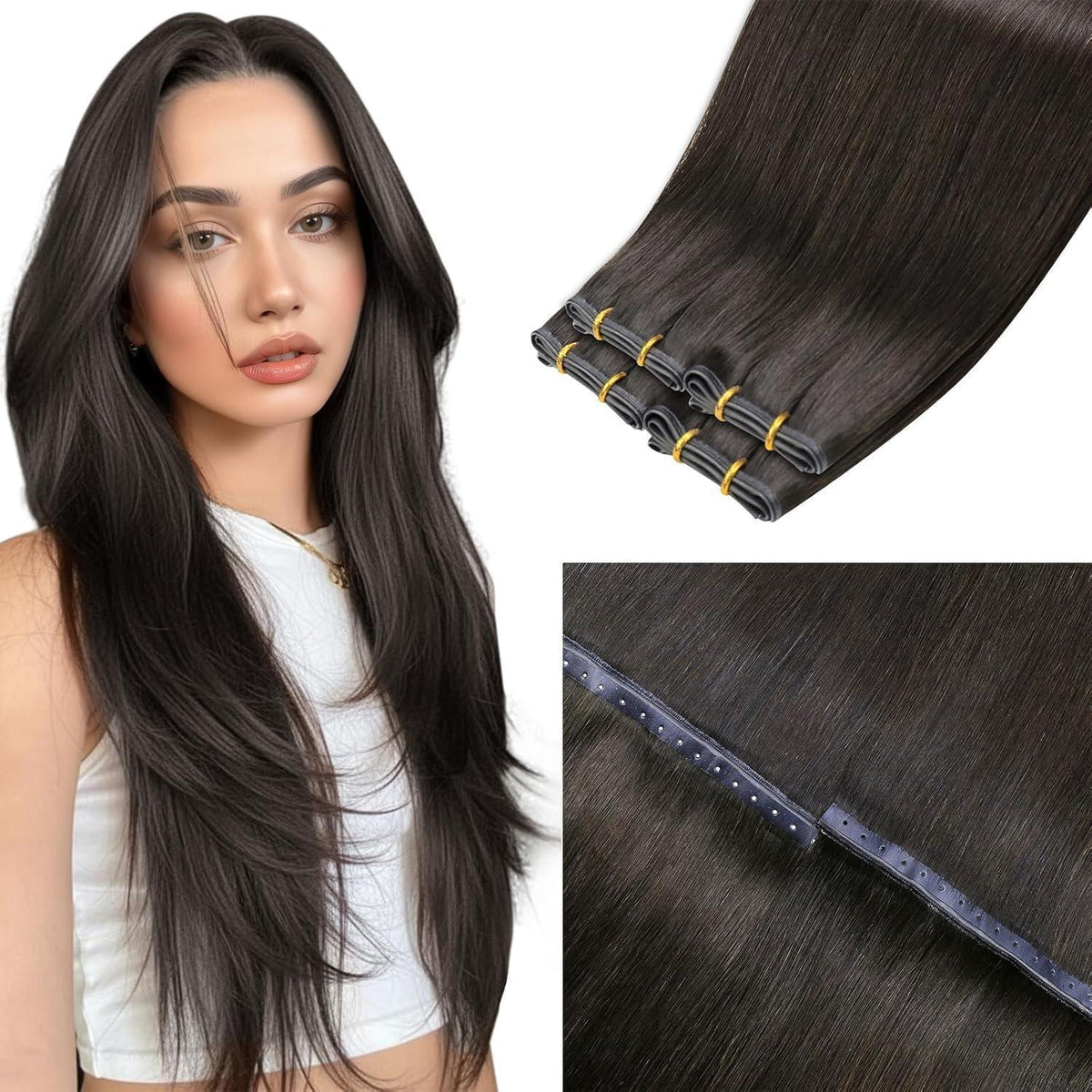 Dunkelbraune Echthaar Tressen 60cm – Unsichtbare Weft Extensions