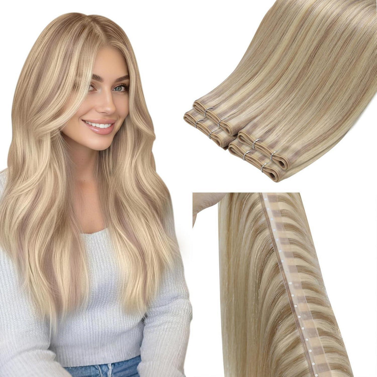 Echthaar Tressen Weißblond 60cm – Unsichtbare Weft Extensions
