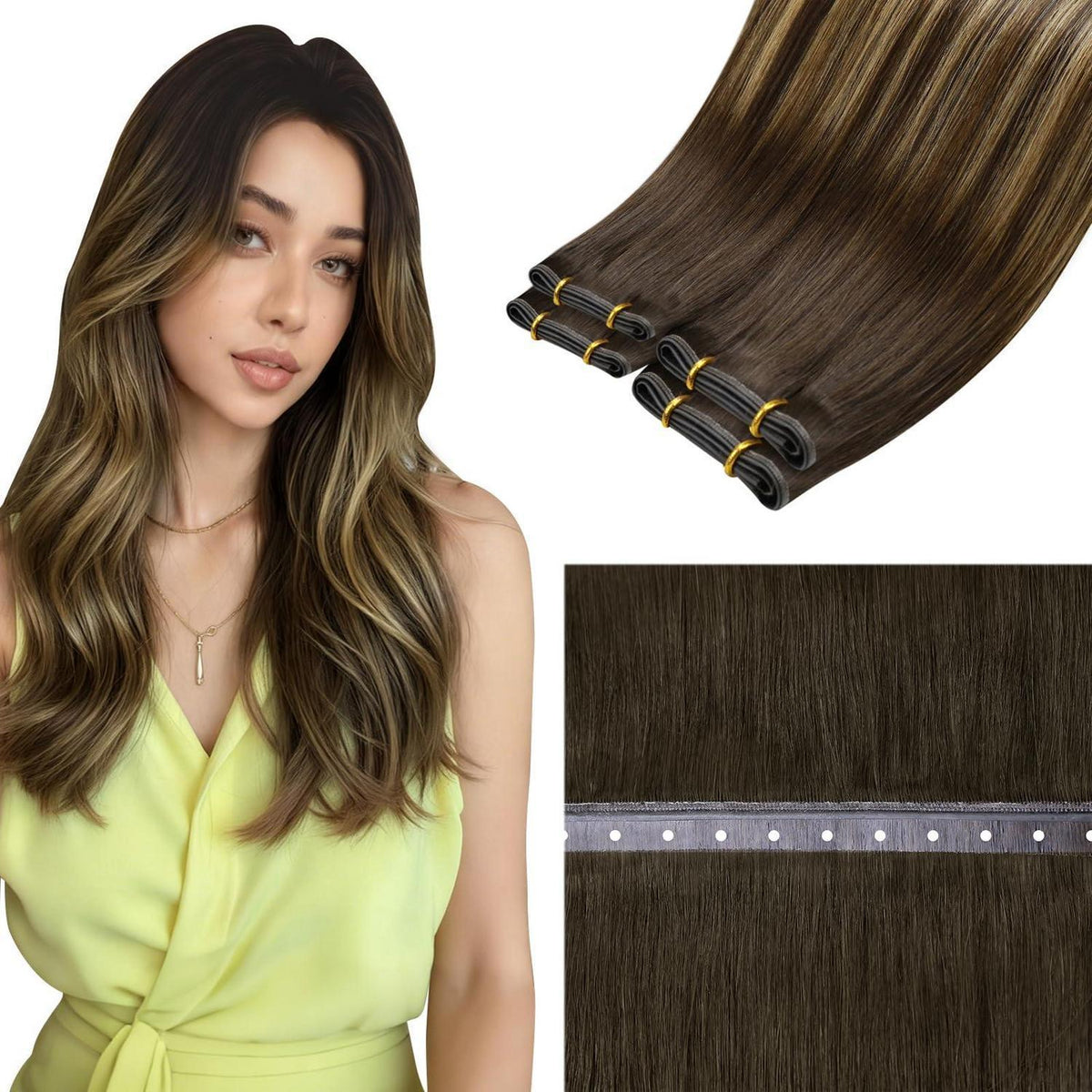 Echthaar Tressen Braun Balayage 55cm - Haarverlängerung