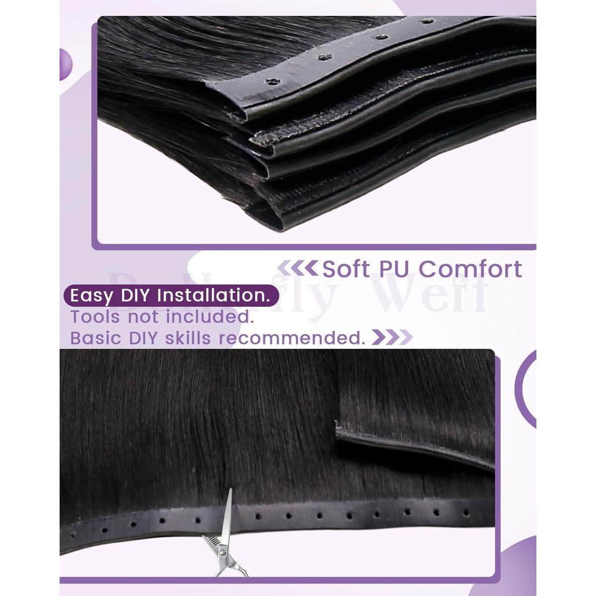 Echthaar Tressen 55cm – Schwarz, Butterfly Weft