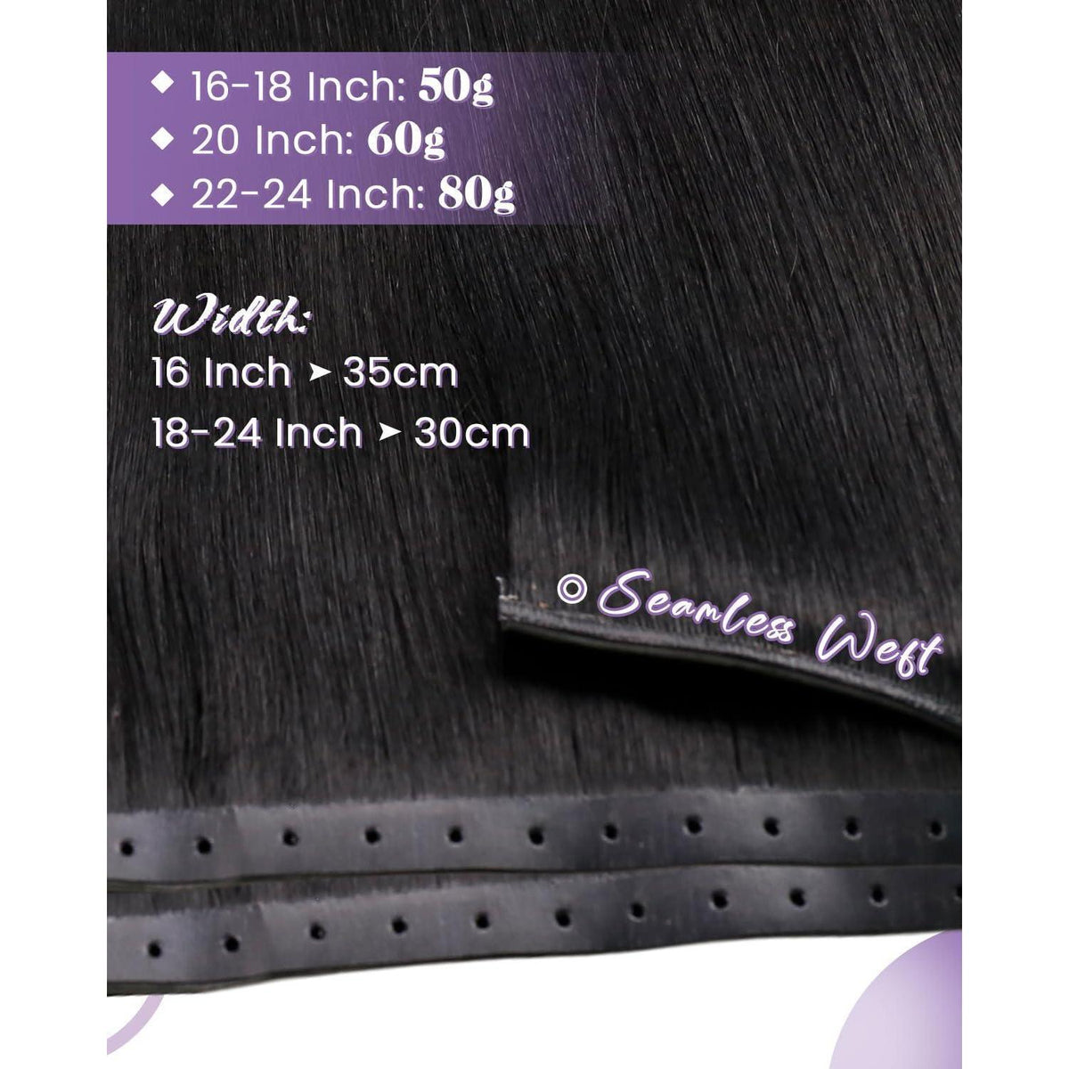 Echthaar Tressen 55cm – Schwarz, Butterfly Weft