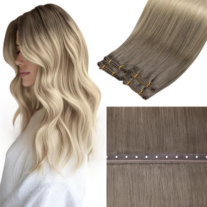 Echthaar Tressen 50cm Ombre Blond Braun Weft Extensions