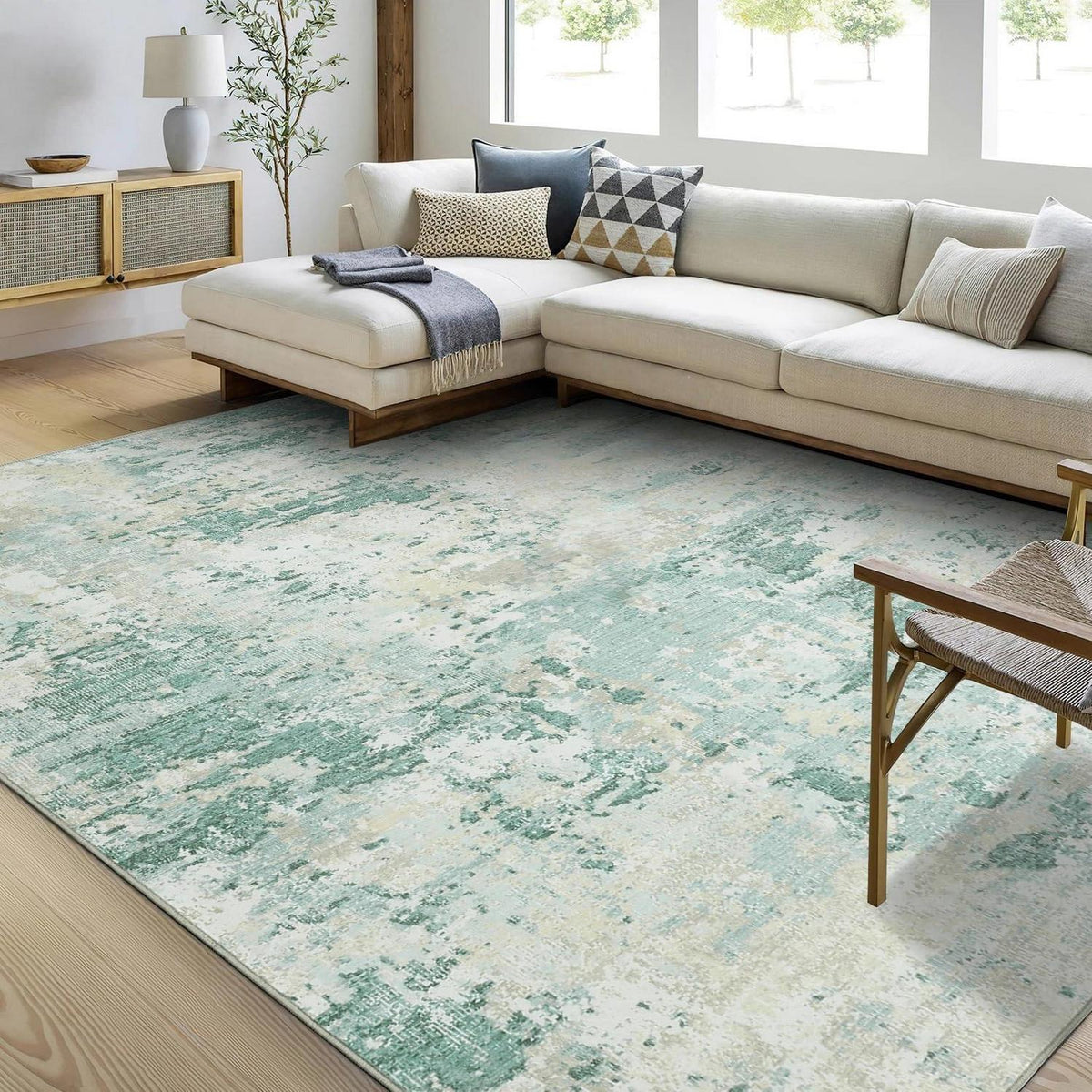Abstrakter Teppich Grün 160x230 cm – Waschbar & Rutschfest
