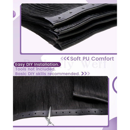 Echthaar Tressen Schwarz – Unsichtbare Weft Extensions 40cm