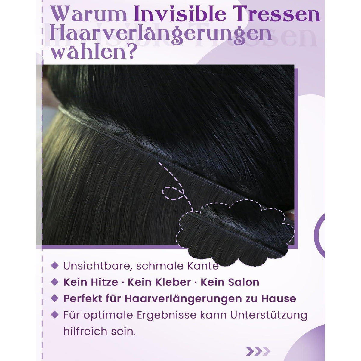 Echthaar Tressen – Braun, 45cm, 100g – Kleberfrei