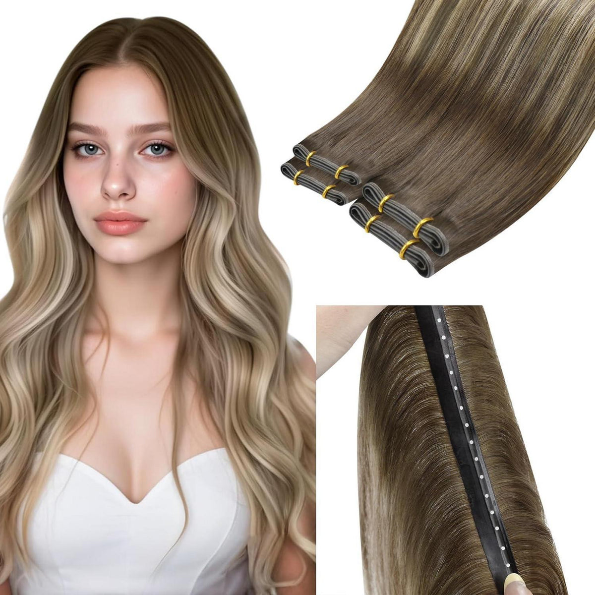 Echthaar Tressen 60cm Braun Ombre Weft Extensions