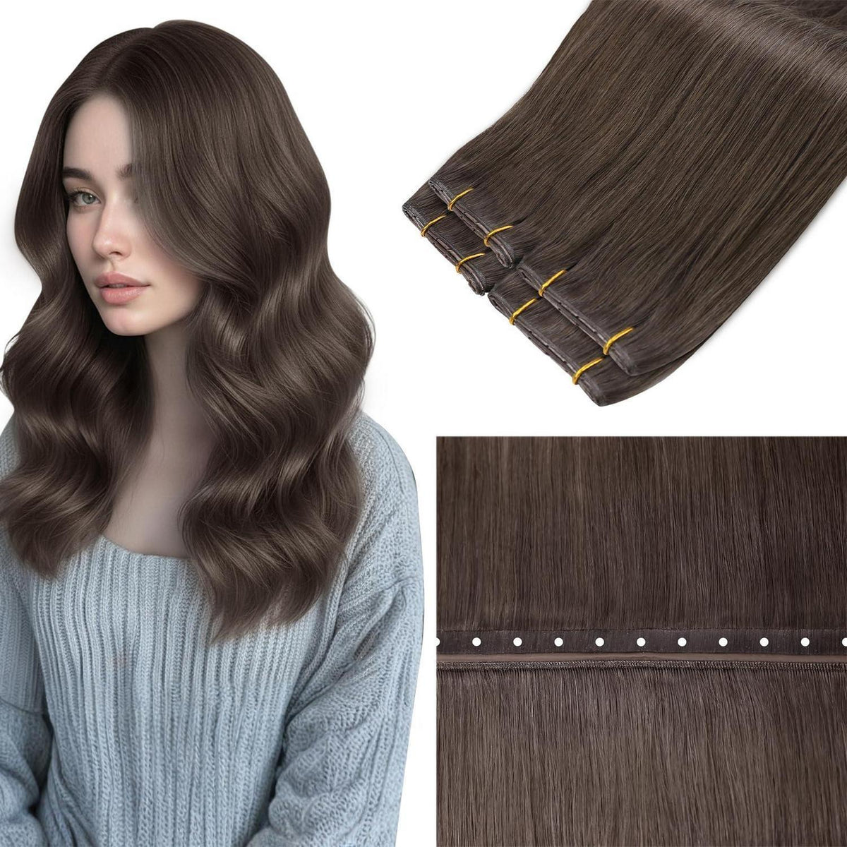 Echthaar Tressen Braun 55cm – Sew-in Weft Extensions