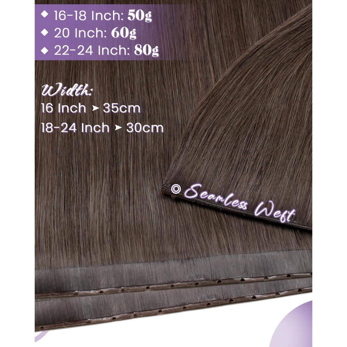 Echthaar Tressen 60cm Aschbraun – Zum Einnähen #1C