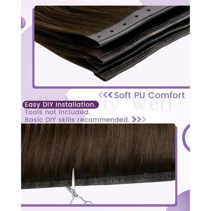 Echthaar Tressen Braun 60cm - Weft Extensions zum Einnähen