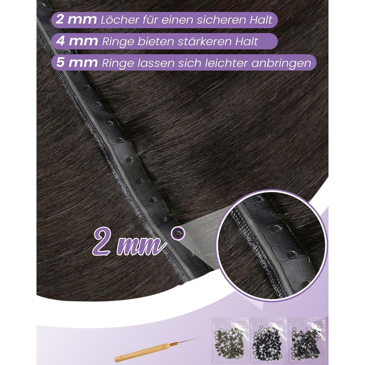 Echthaar Tressen Dunkelbraun 50cm – Kleberfrei & Volumengebend