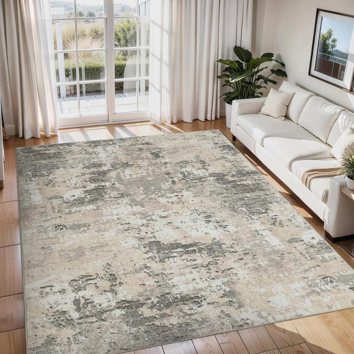 Abstrakter Teppich Wohnzimmer 160x230 cm Gelb | Kurzflor, Waschbar & Rutschfest