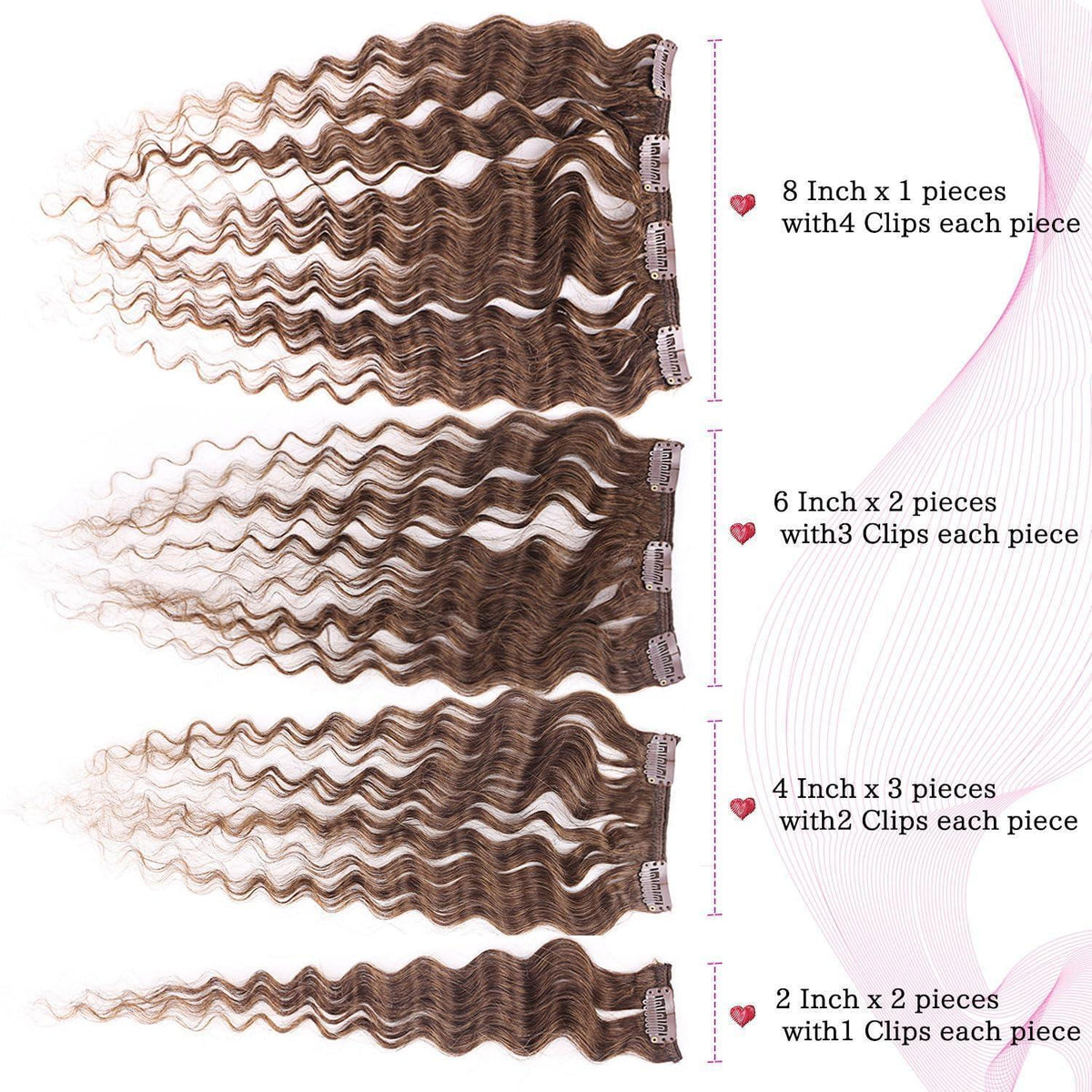 Deep Curly Echthaar Clip-Ins Dunkelbraun 60cm Haarverlängerung