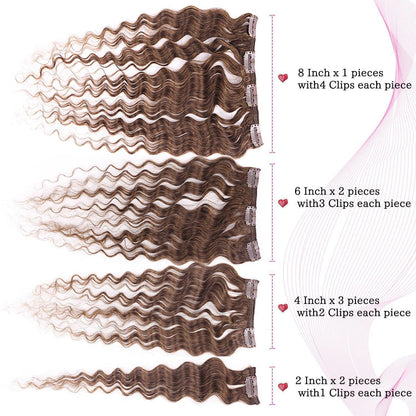 Deep Curly Echthaar Clip-Ins Dunkelbraun 60cm Haarverlängerung