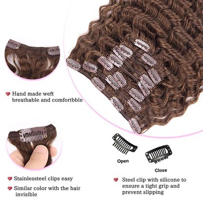 Deep Curly Echthaar Clip-Ins Dunkelbraun 60cm Haarverlängerung