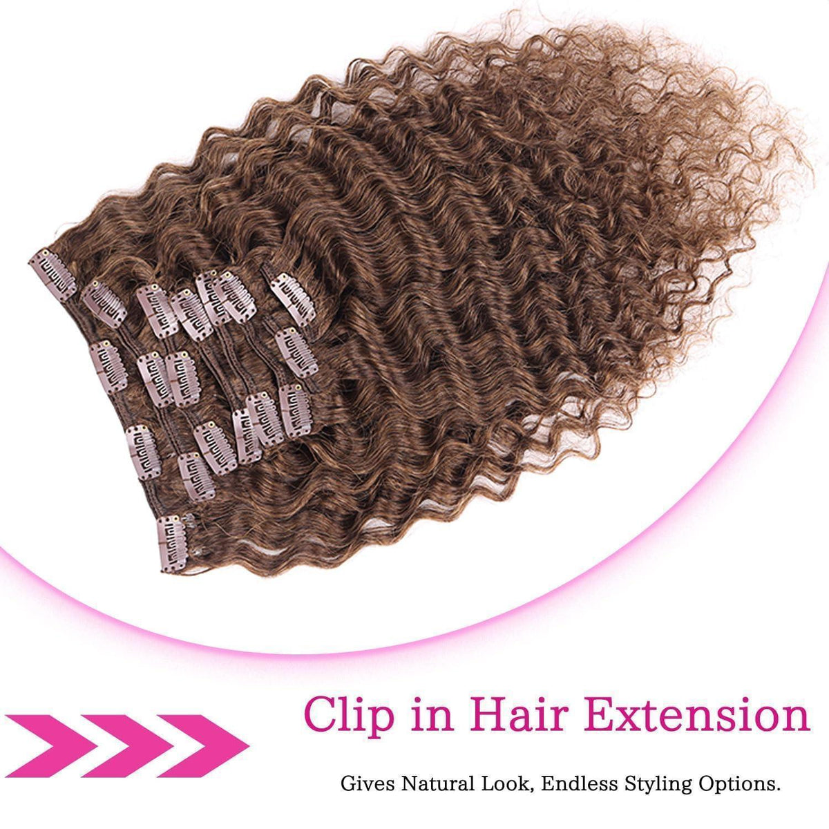 Deep Curly Echthaar Clip-Ins Dunkelbraun 60cm Haarverlängerung
