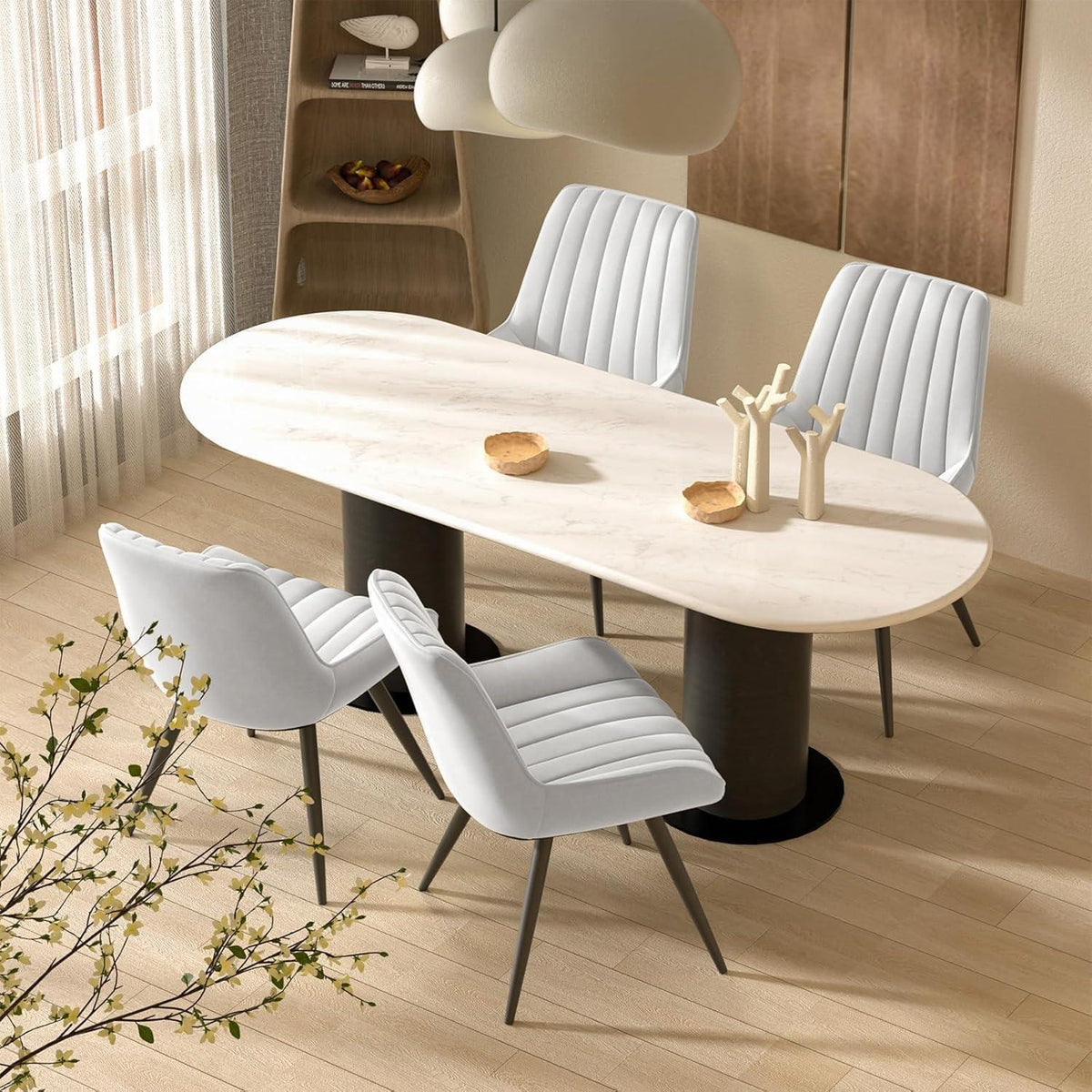 Esszimmerstühle 8er Set | Polsterstühle mit Sitzkissen & Metallbeinen Weiß