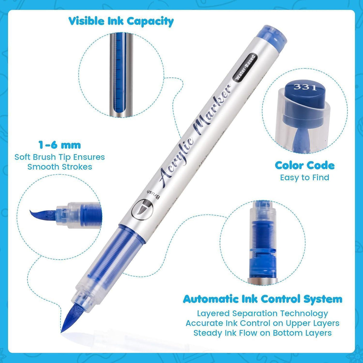 168 Acryl-Malstifte Set mit Pinselspitze – Vielseitig & Geschenkidee