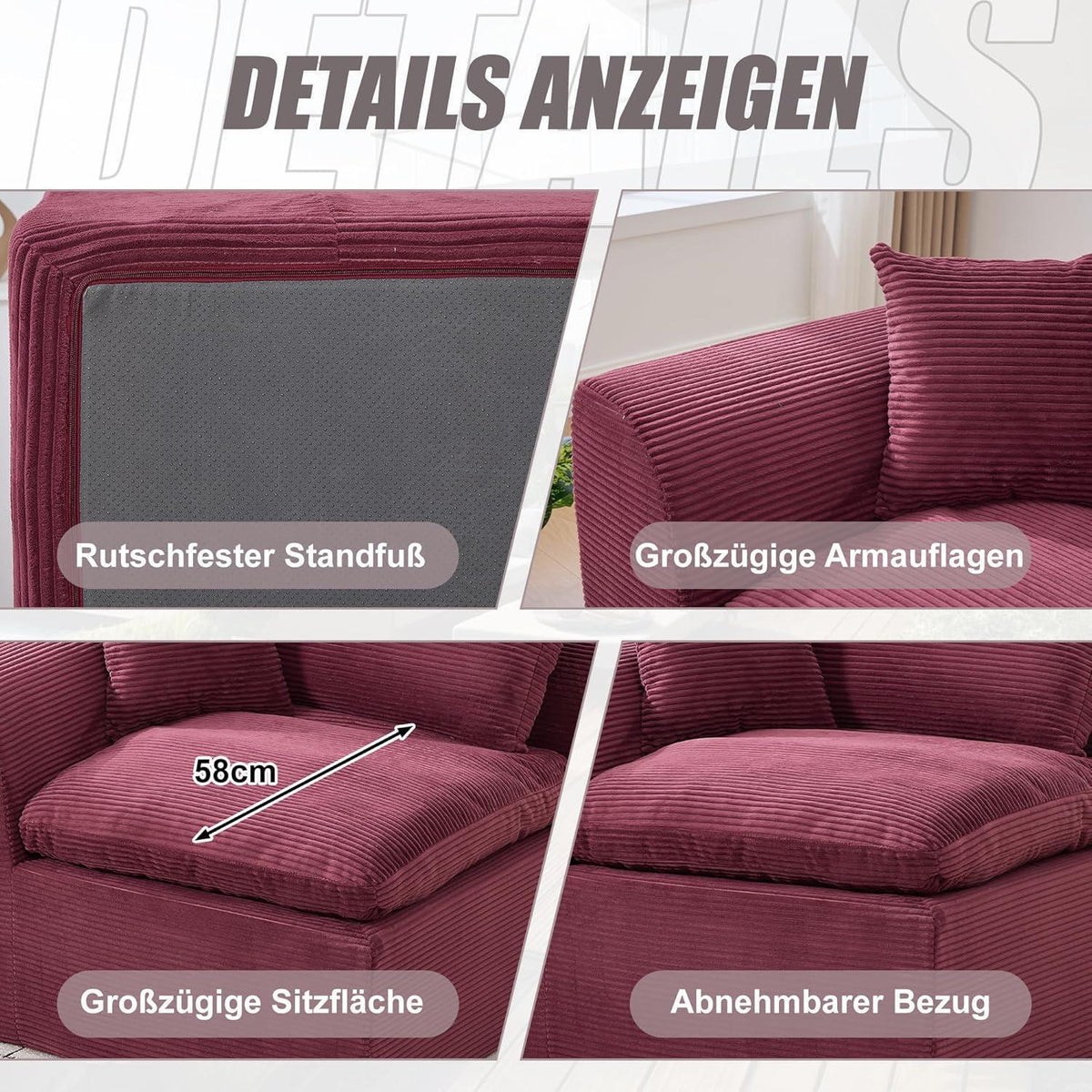 Compressed Cordstoff Sofa – Einzelsitzer & Zweisitzer